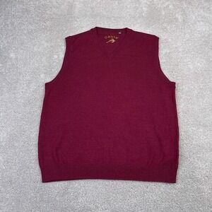 Orvis Sweater Vest Mens Large Red Burgundy Merino Wool V‎ Neck Lightweight